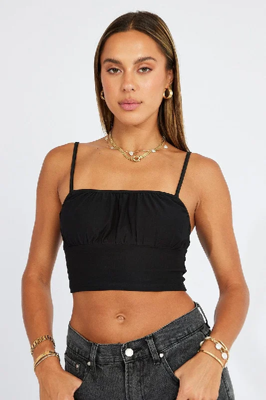 Black Crop Top Singlet Mesh