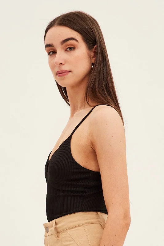 Black Rib Bodysuit Keyhole Detail