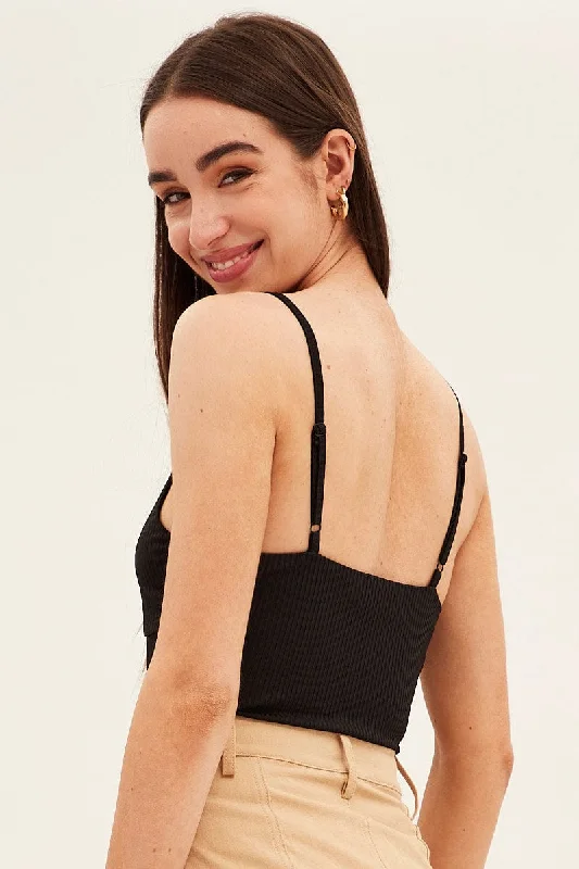 Black Rib Bodysuit Keyhole Detail