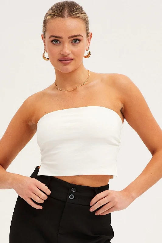 White Side Split Bandeau Jersey Top