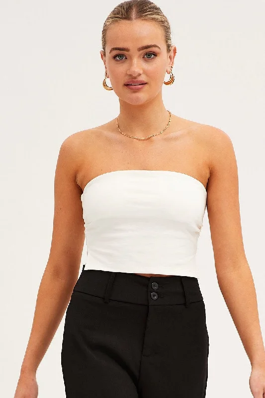 White Side Split Bandeau Jersey Top