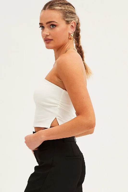 White Side Split Bandeau Jersey Top