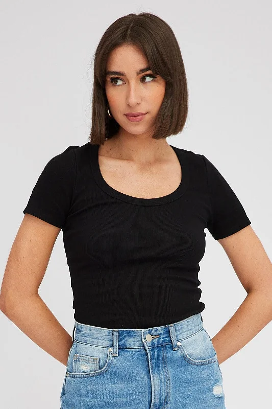 Black T shirt Short sleeve Scoop Neck