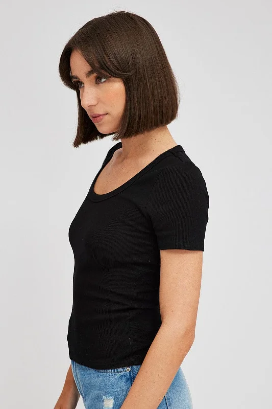 Black T shirt Short sleeve Scoop Neck