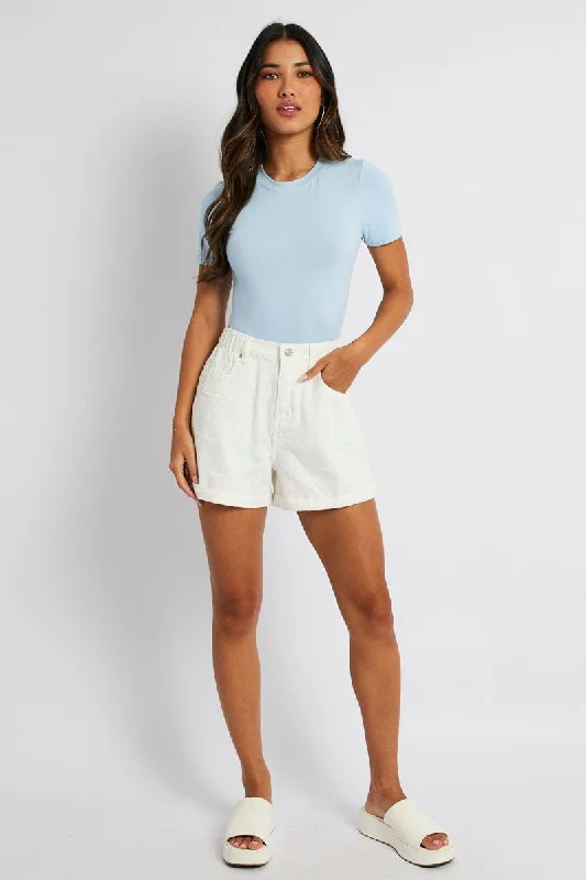 Blue Bodysuit Short Sleeve Crew Neck Supersoft