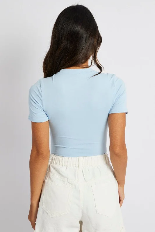 Blue Bodysuit Short Sleeve Crew Neck Supersoft