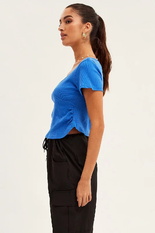 Blue T Shirt Short Sleeve V Neck