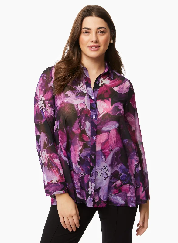 Floral Print Button-Up Blouse