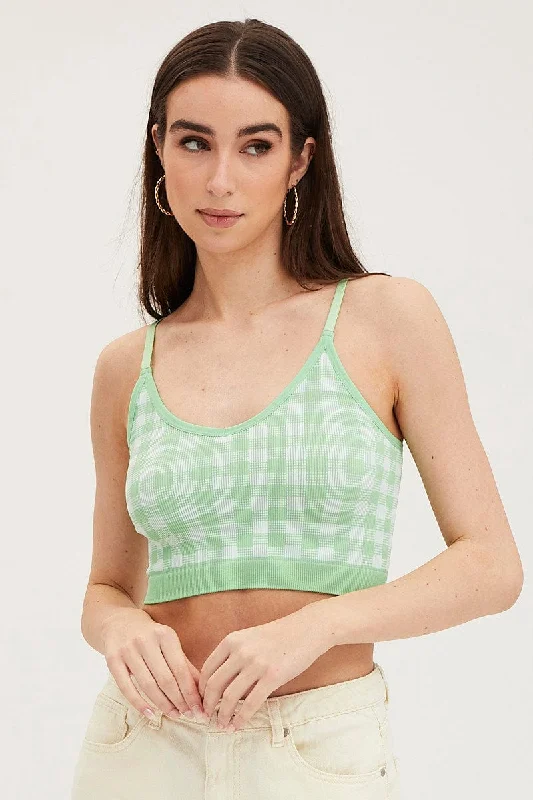 Green Check Singlet Crop Top Seamless