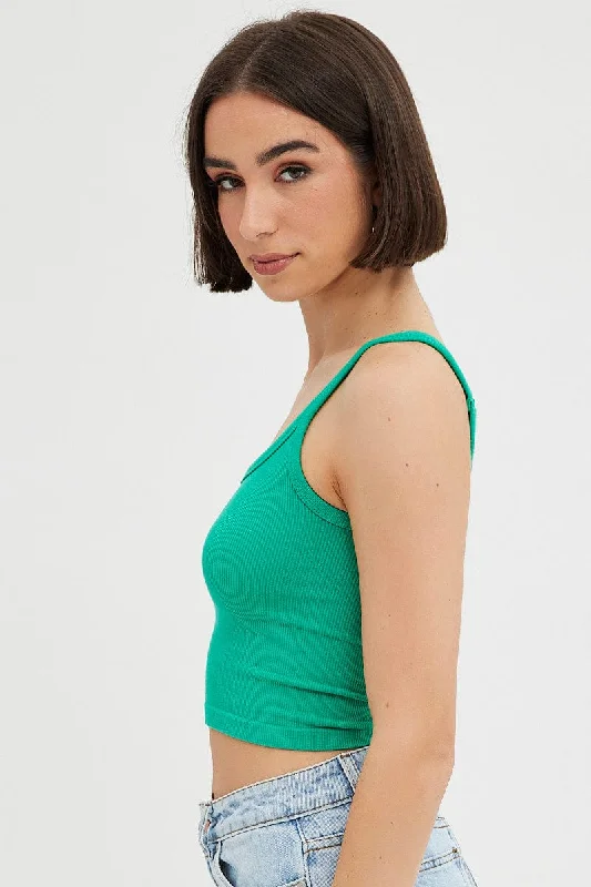 Green Singlet Top Round Neck