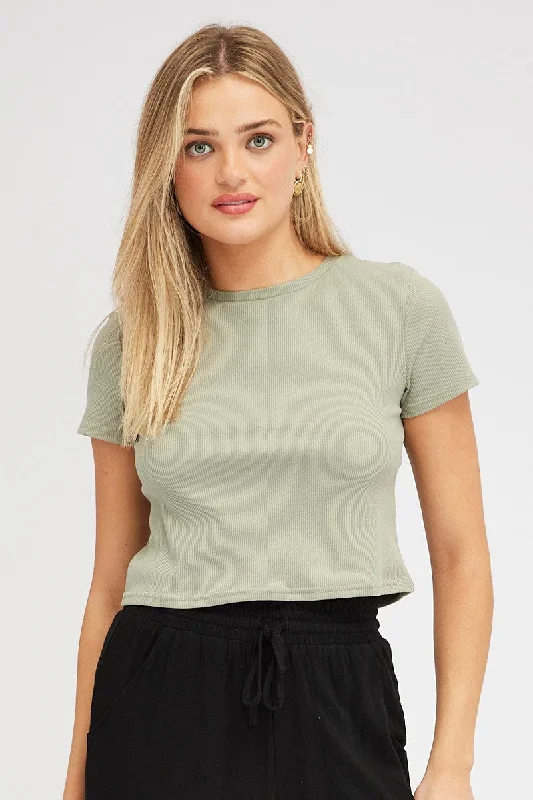 Green T Shirt Short Sleeve Crew Neck