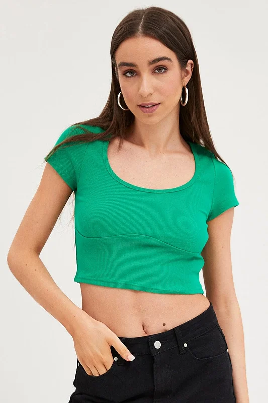 Green Top Short Sleeve Round Neck