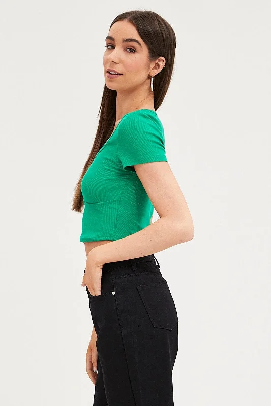 Green Top Short Sleeve Round Neck