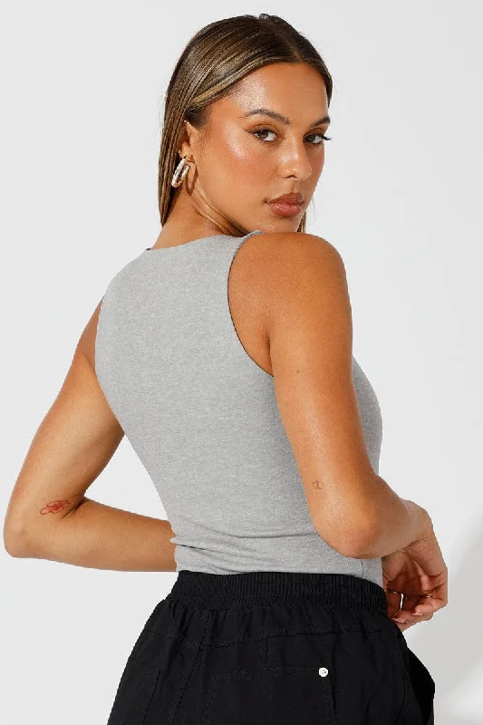 Grey Bodysuit Sleeveless Crew Neck