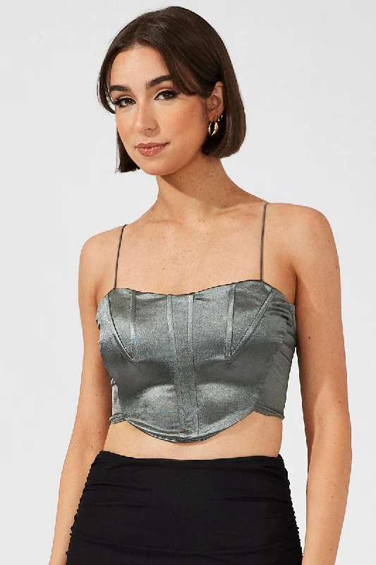 Grey Corset Crop Top Straps