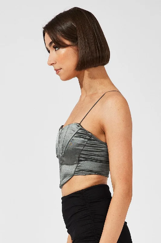 Grey Corset Crop Top Straps