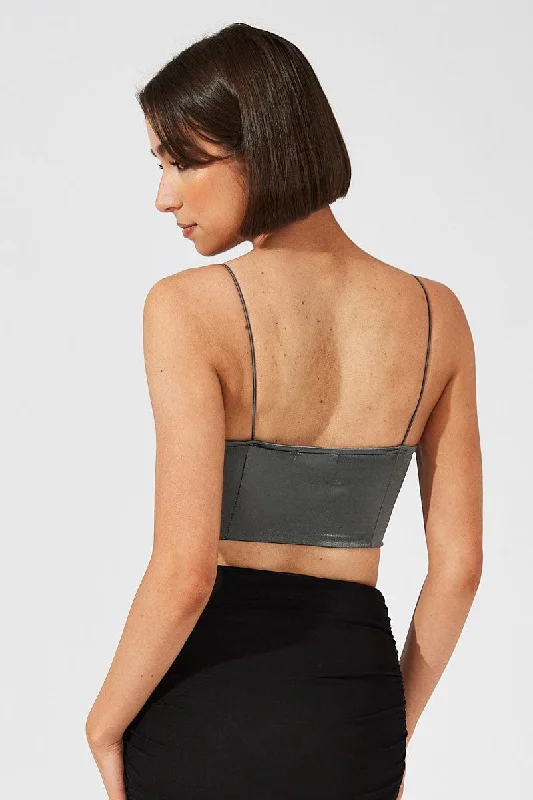 Grey Corset Crop Top Straps