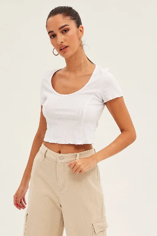 White T Shirt Short Sleeve Scoop Neck