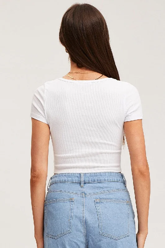 White Top Short Sleeve Round Neck