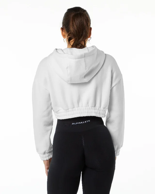 Classic Capital Crop Hoodie - White