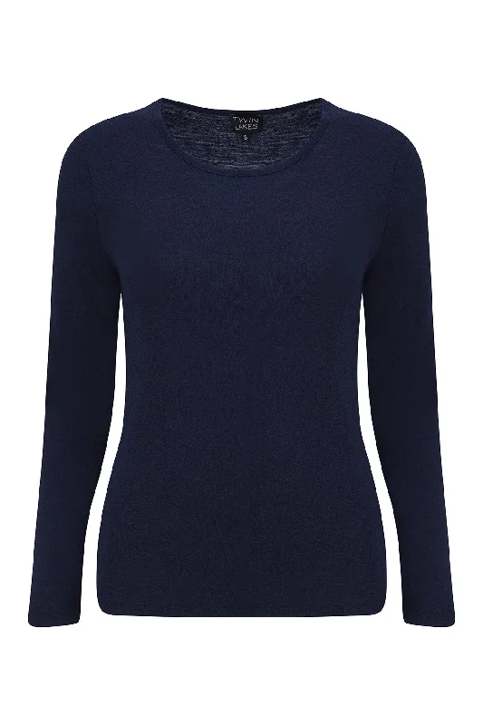 100% Merino round neck Top | FRENCH NAVY | 6516ZR