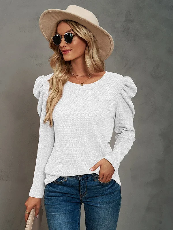 FashionSierra - O Neck Long Sleeve Vintage Solid Casual Tee Shirt