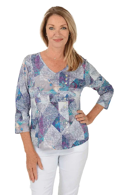 Petite Purple Neelie Offset Button Front Pocket Top