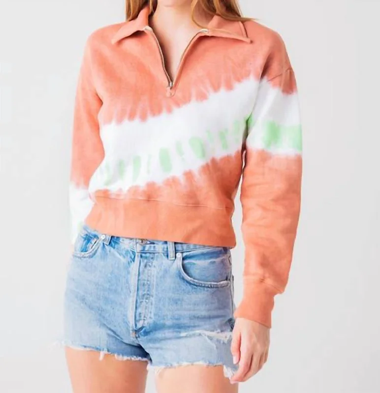 70S Half Zip Sweatshirt In Clay Diagonal Dye