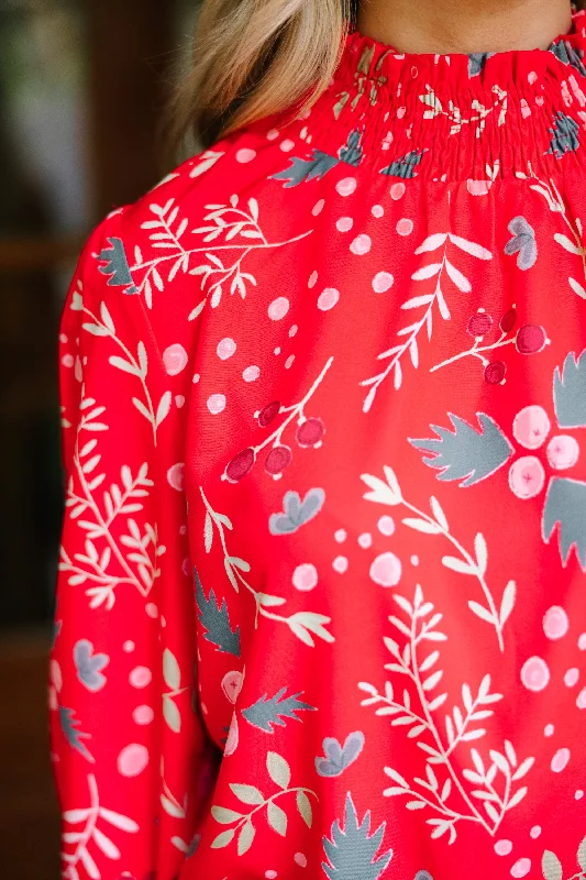 All I Need Red Floral Blouse