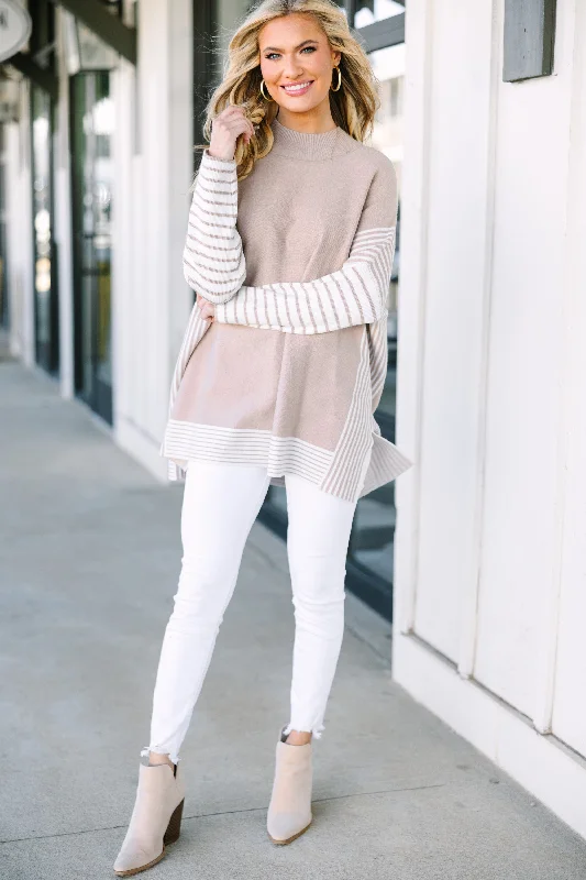 All In Taupe Brown Striped Tunic