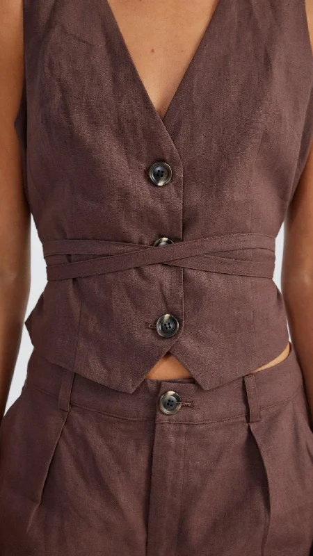 Allegra Linen Vest - Chocolate