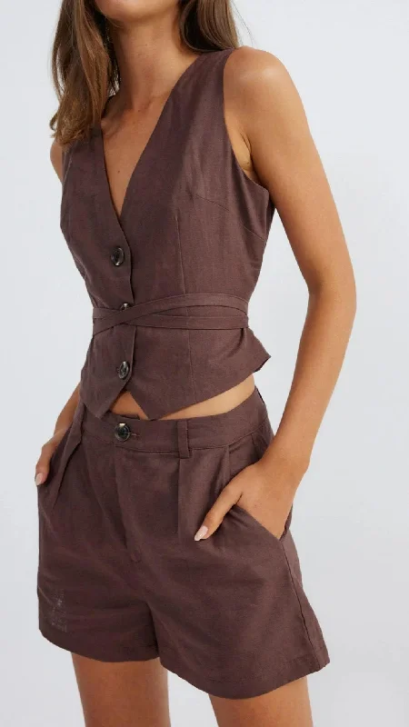 Allegra Linen Vest - Chocolate