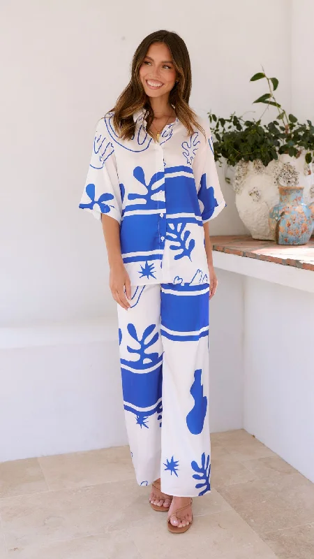 Bailie Shirt and Pants Set - White/Blue