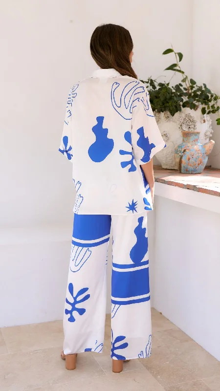 Bailie Shirt and Pants Set - White/Blue