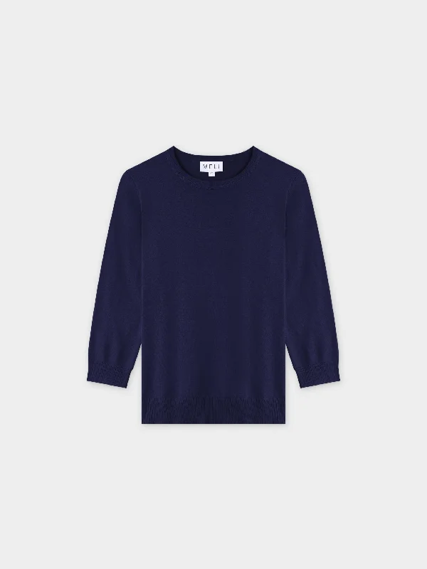 Basic Crew Sweater 3Q-Dark Navy