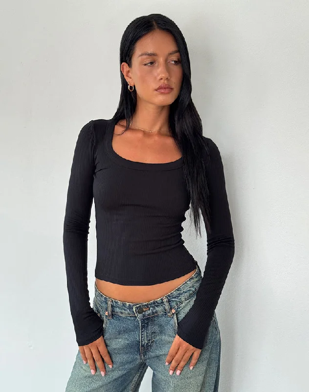 Binlo Extra Long Sleeve Top in Black