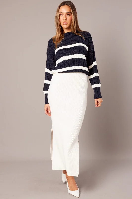 Blue Stripe Knit Jumper Long Sleeve