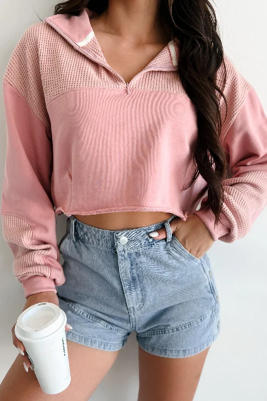 Breezy Days Quarter Zip Cropped POL Top (Rose Quartz)