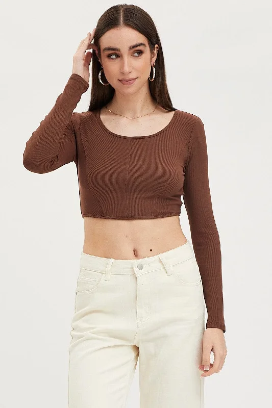 Brown Corset Top Long Sleeve