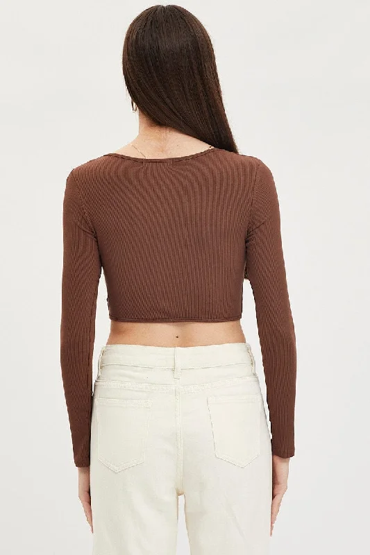 Brown Corset Top Long Sleeve