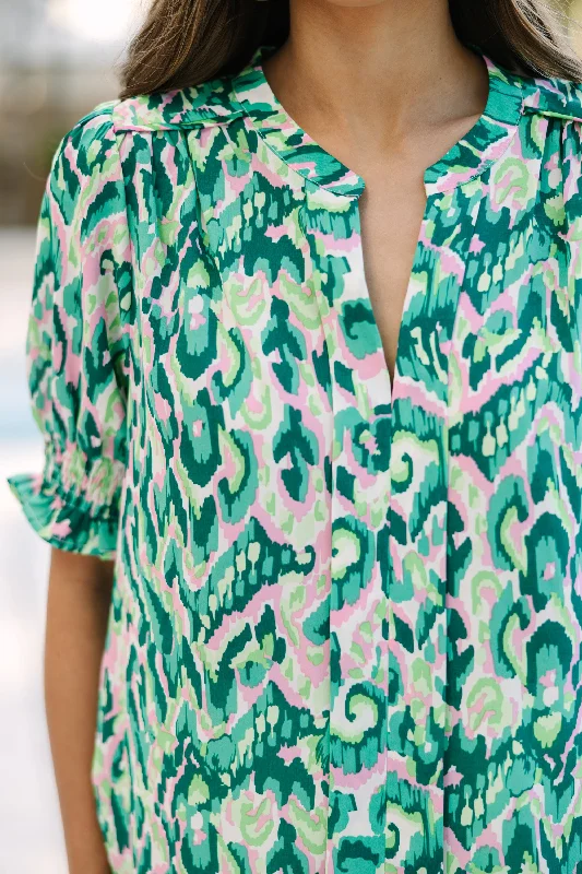 Can't Stop Now Green Abstract Blouse