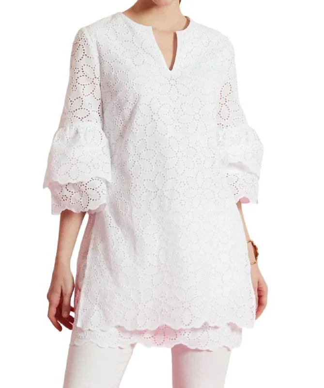 Christa Eyelet Tunic Top In White