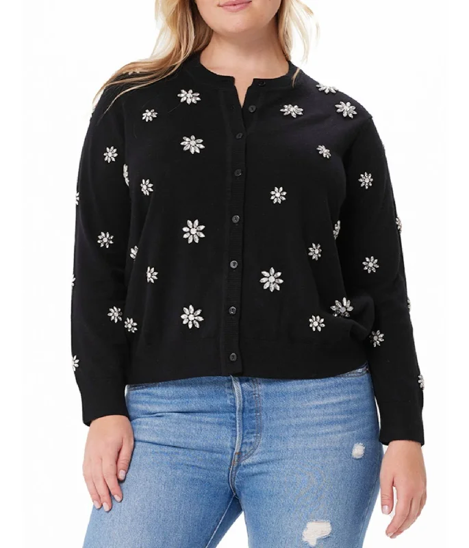 Cotton Cashmere Allover Gem Cardigan Black