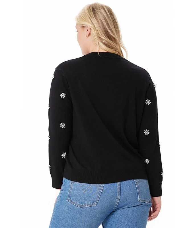 Cotton Cashmere Allover Gem Cardigan Black