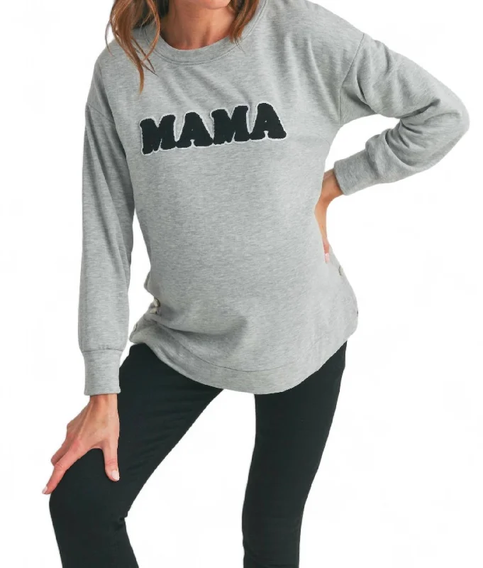 Crewneck Maternity Sweatshirt With Mama Patch In Heather Grey