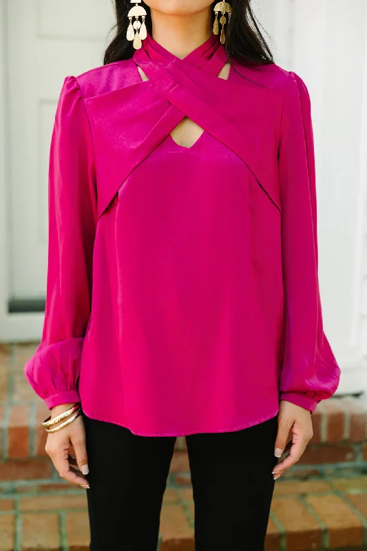 Detailed Dreams Magenta Purple Crisscross Blouse