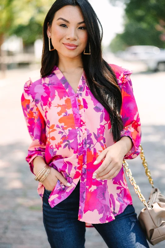 Do What's Right Fuchsia Pink Floral Blouse