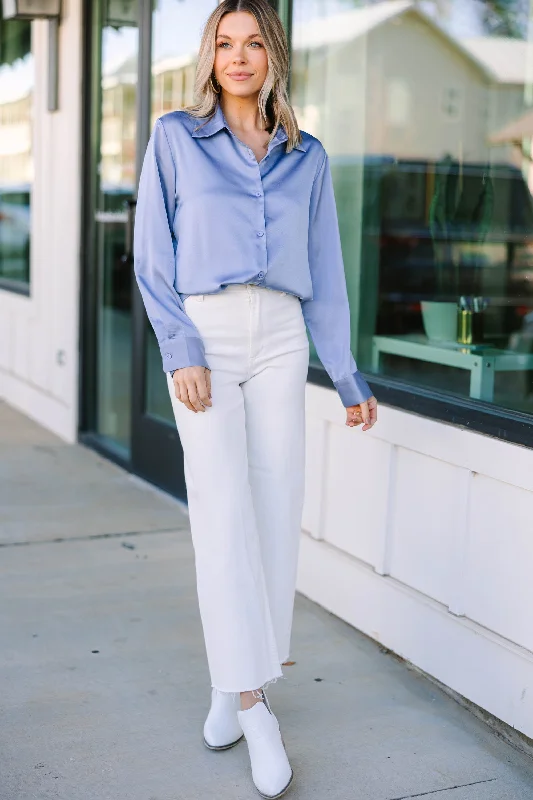 Dream On Sky Blue Satin Blouse