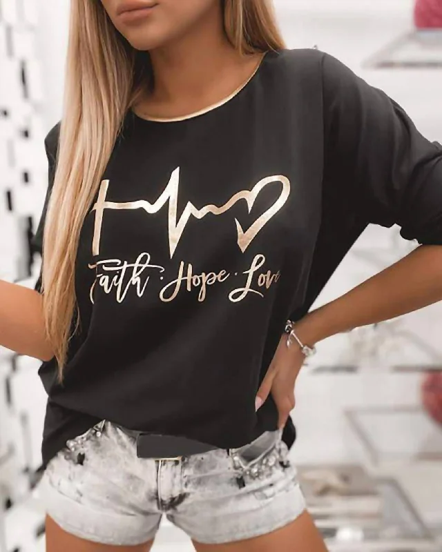 ""faith, Hope, Love"" Graphic Sweatshirt In Black