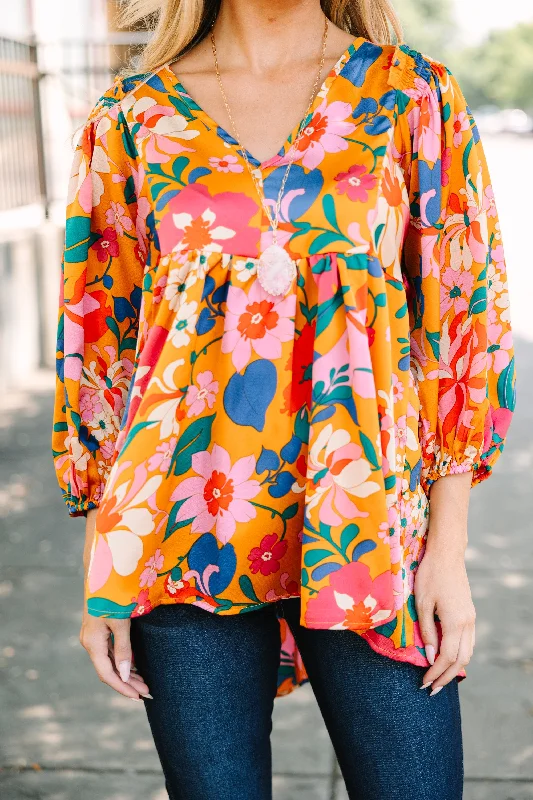 Feeling Wild Rust Orange Floral Tunic